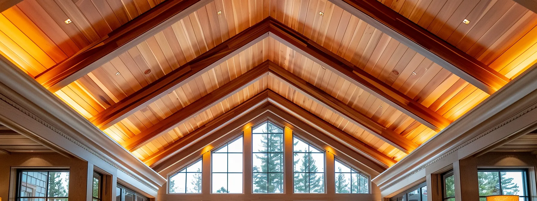 a beautifully restored cedar roof gleams under the warm glow of stylish indoor lighting, showcasing the elegant texture of the wood while incorporating striking copper accents for a modern aesthetic appeal in a luxurious urban home setting. a beautifully restored cedar roof gleams under the warm glow of stylish indoor lighting, showcasing the elegant texture of the wood while incorporating striking copper accents for a modern aesthetic appeal in a luxurious urban home setting.