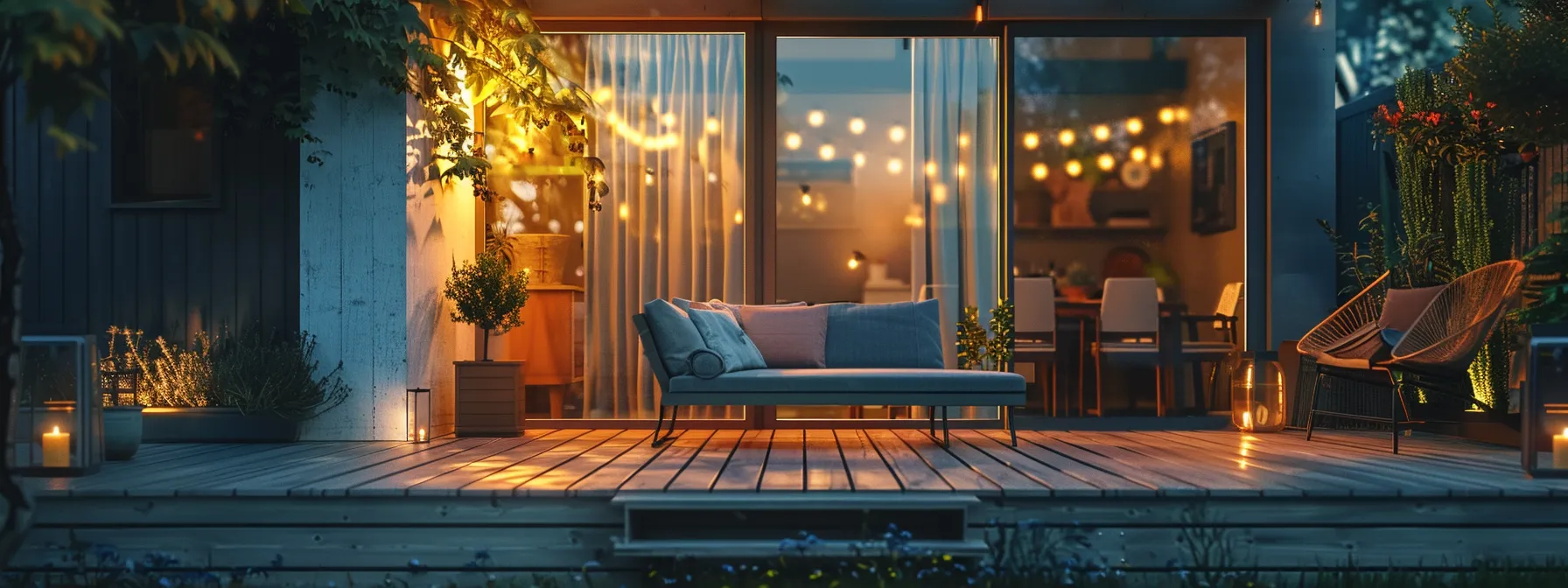 a modern urban backyard showcases a beautifully restored wooden deck, perfectly illuminated under soft, warm lighting, highlighting the inviting atmosphere and demonstrating the cost-effective transformation from worn to revitalized. a modern urban backyard showcases a beautifully restored wooden deck, perfectly illuminated under soft, warm lighting, highlighting the inviting atmosphere and demonstrating the cost-effective transformation from worn to revitalized.