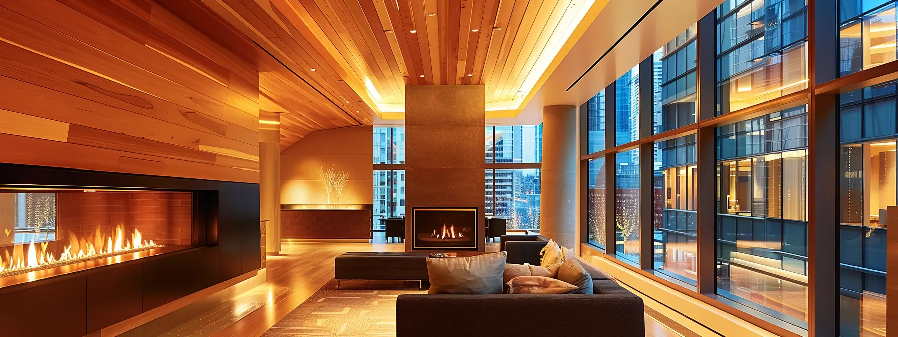 a polished interior of a modern home showcases a meticulously restored cedar roof, highlighting energy-efficient insulation, with a sleek fireplace and warm lighting underscoring the cozy atmosphere that promotes reduced energy costs. a polished interior of a modern home showcases a meticulously restored cedar roof, highlighting energy-efficient insulation, with a sleek fireplace and warm lighting underscoring the cozy atmosphere that promotes reduced energy costs.
