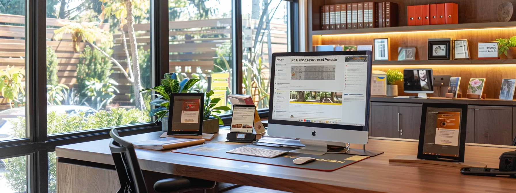 an engaging, modern office setting features a well-organized desk with a computer screen displaying a detailed paver cleaning and sealing service presentation, surrounded by neatly arranged brochures and a digital tablet showcasing faqs, emphasizing professionalism and clarity in homeowner inquiries. an engaging, modern office setting features a well-organized desk with a computer screen displaying a detailed paver cleaning and sealing service presentation, surrounded by neatly arranged brochures and a digital tablet showcasing faqs, emphasizing professionalism and clarity in homeowner inquiries.