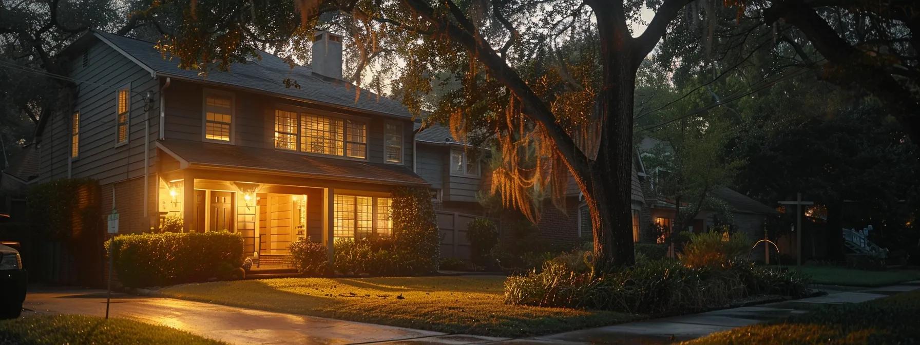a pristine suburban home with a freshly washed exterior gleaming under bright outdoor lighting, showcasing enhanced curb appeal and a pristine environment, with a professional cleaner using advanced equipment nearby, emphasizing the transformative impact of comprehensive house washing services.
