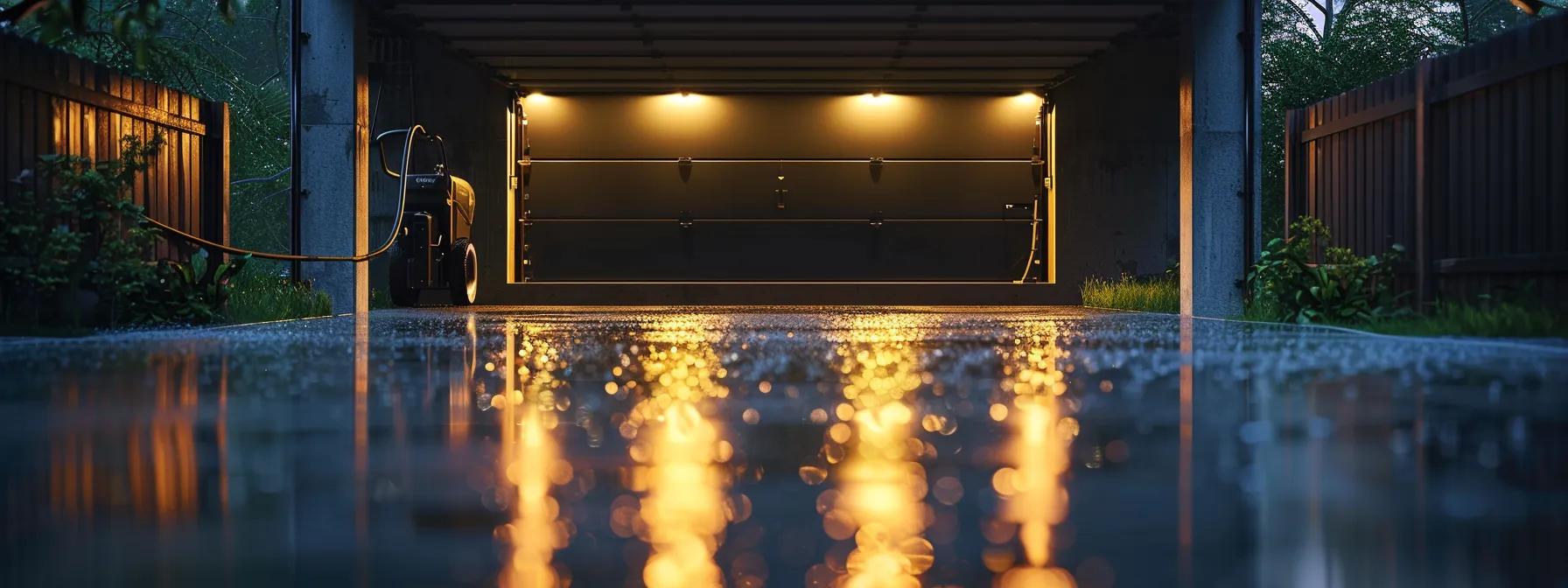 a polished driveway glistens under the bright overhead lights of a modern garage, with a sleek pressure washing machine in the foreground, emphasizing the professionalism and effectiveness of driveway cleaning services. a polished driveway glistens under the bright overhead lights of a modern garage, with a sleek pressure washing machine in the foreground, emphasizing the professionalism and effectiveness of driveway cleaning services.