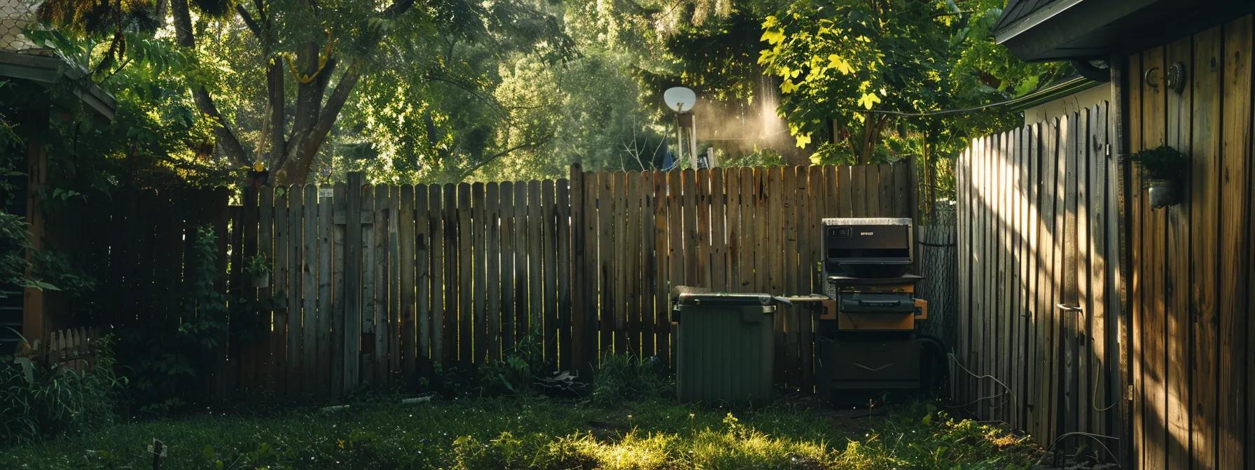 a pristine urban backyard showcases a gleaming wooden fence, emphasized by the contrasting tools and equipment of a professional cleaning service, illustrating the impact of regular maintenance on enhancing property aesthetics and longevity. a pristine urban backyard showcases a gleaming wooden fence, emphasized by the contrasting tools and equipment of a professional cleaning service, illustrating the impact of regular maintenance on enhancing property aesthetics and longevity.