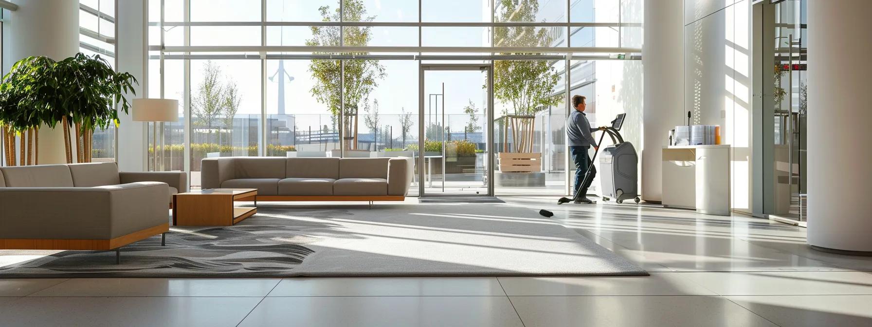 a sleek, modern office space showcases a professional cleaning technician using advanced equipment to address visible stains on a carpet, highlighting the need for expert intervention when diy efforts fall short. a sleek, modern office space showcases a professional cleaning technician using advanced equipment to address visible stains on a carpet, highlighting the need for expert intervention when diy efforts fall short.