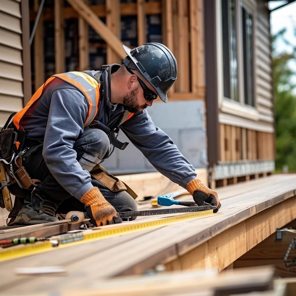 Professional deck builder ensuring safety and compliance during construction