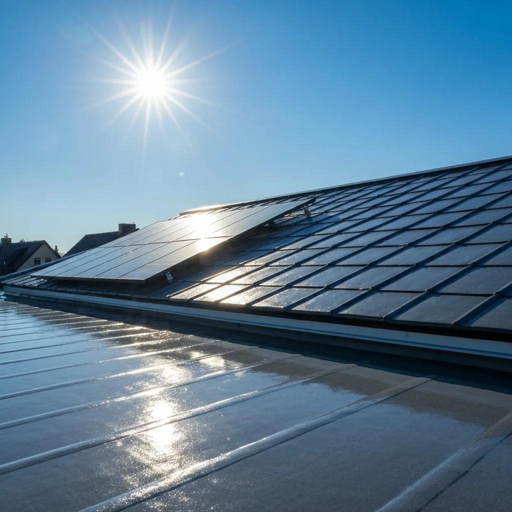 Clean roof reflecting sunlight, illustrating energy efficiency benefits and savings