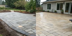Paver patio before and after professional repair and restoration services.