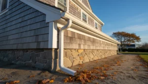 Clean gutters on a Long Island home after autumn leaf removal