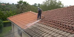 Pressure washing a tile roof is bad and can cause damage to the tiles.