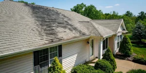 Black streaks visible on a Long Island home's asphalt roof