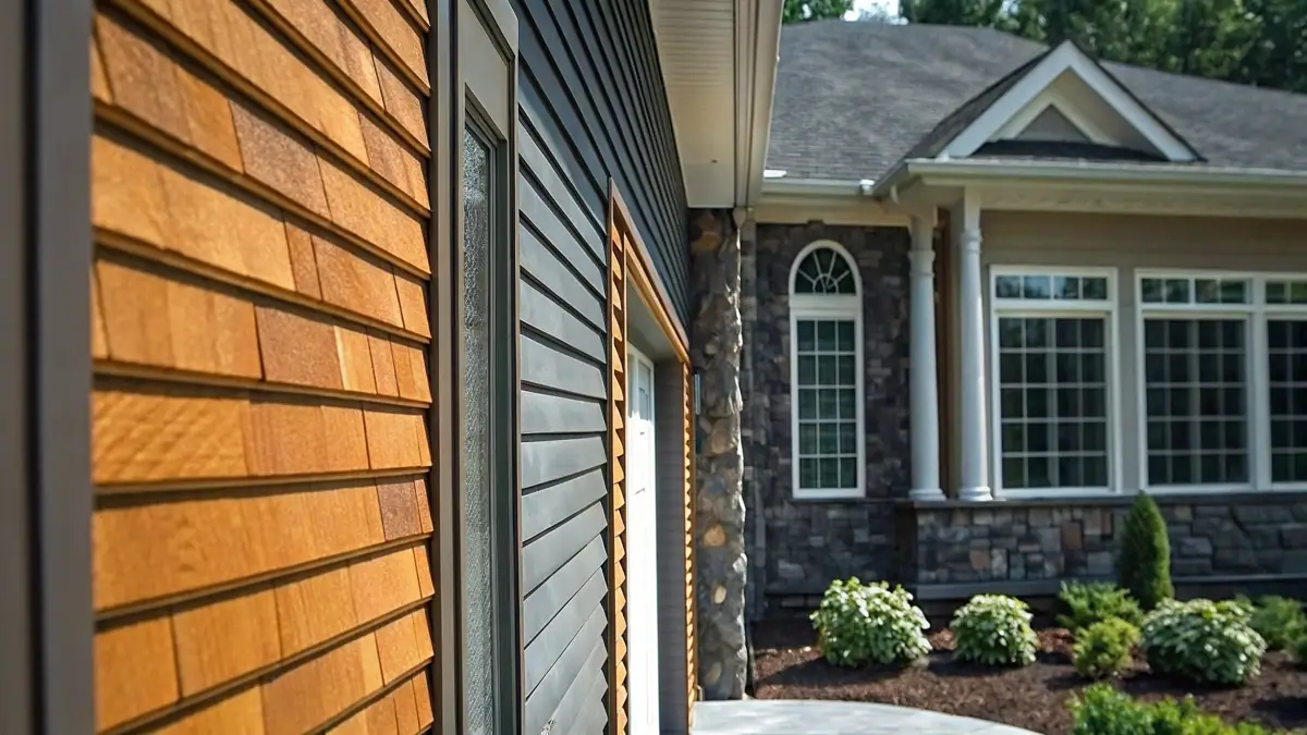 Freshly cleaned residential siding, brick, and stone exterior surfaces