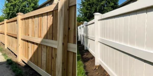 Wood and vinyl fences at a Long Island home