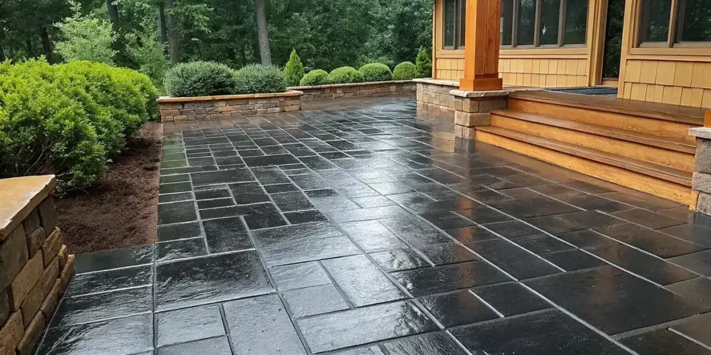 Freshly sealed Long Island paver patio illustrating paver sealing cost