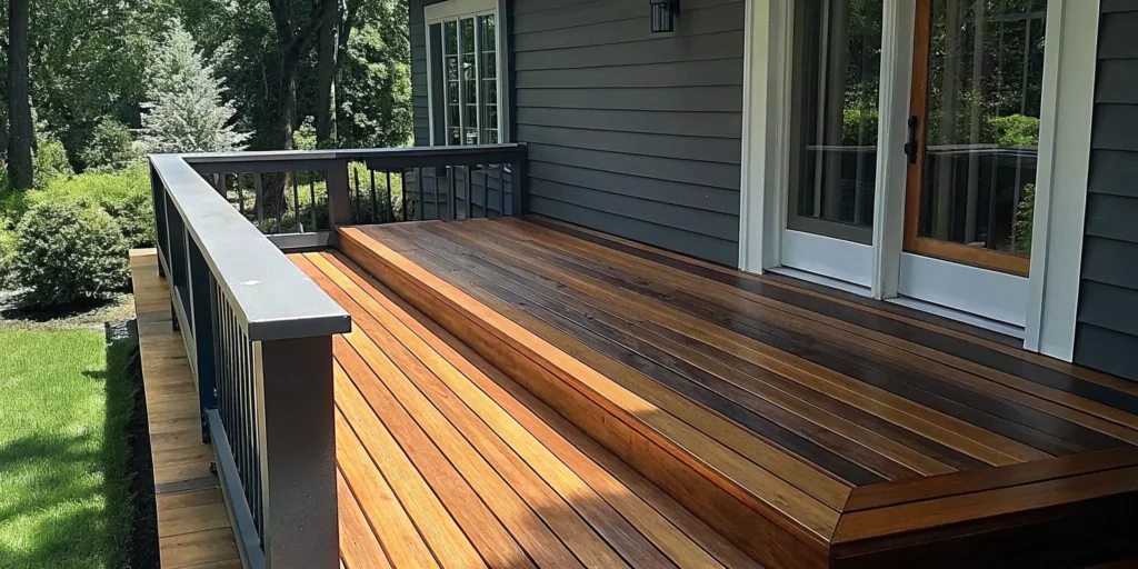 A beautifully cleaned and maintained Ipe hardwood deck in Long Island
