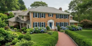 A freshly washed Long Island home with clean siding and a clear front walk before listing photos